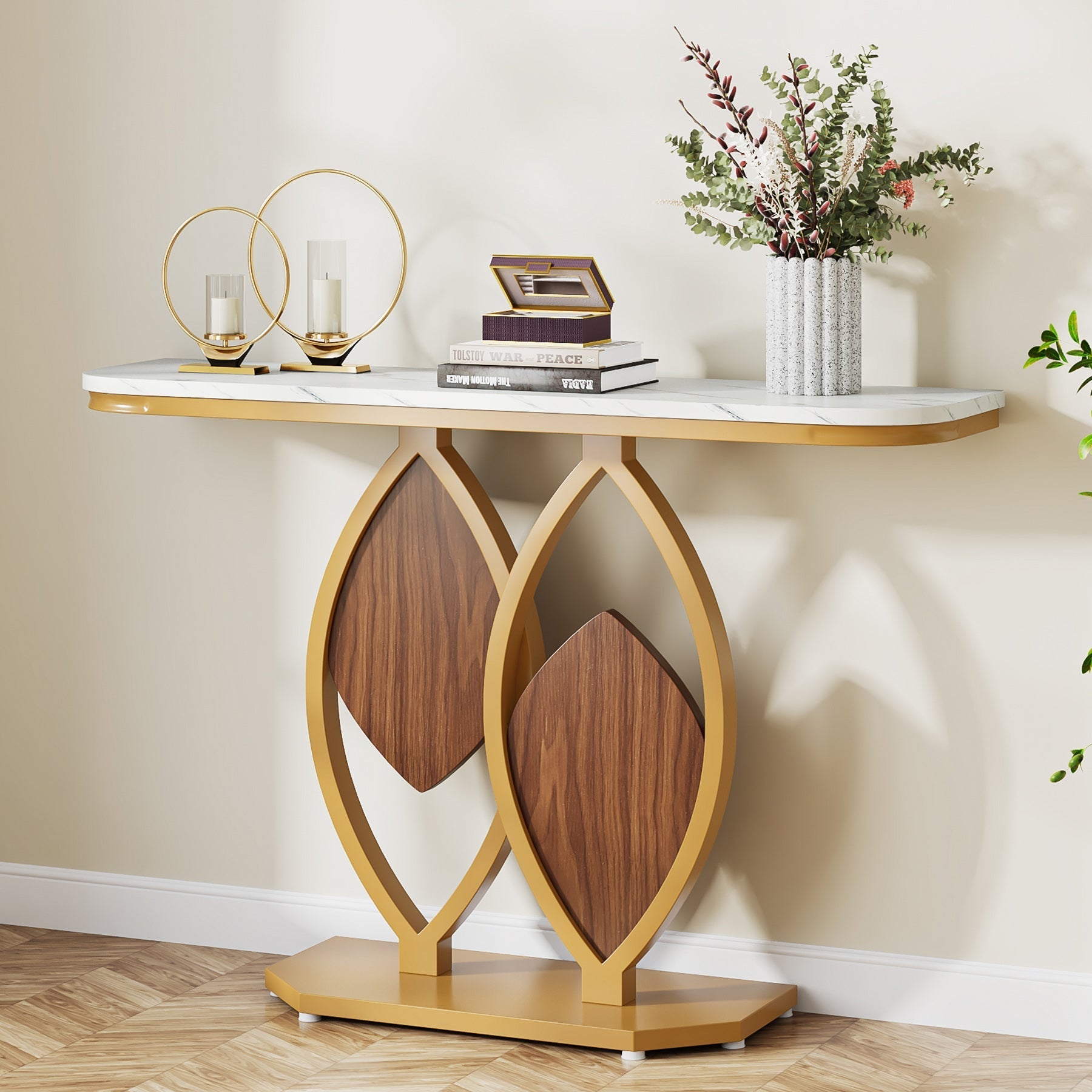 Modern Console Table, 43.3" Sofa Foyer Table with Faux Marble Top Tribesigns