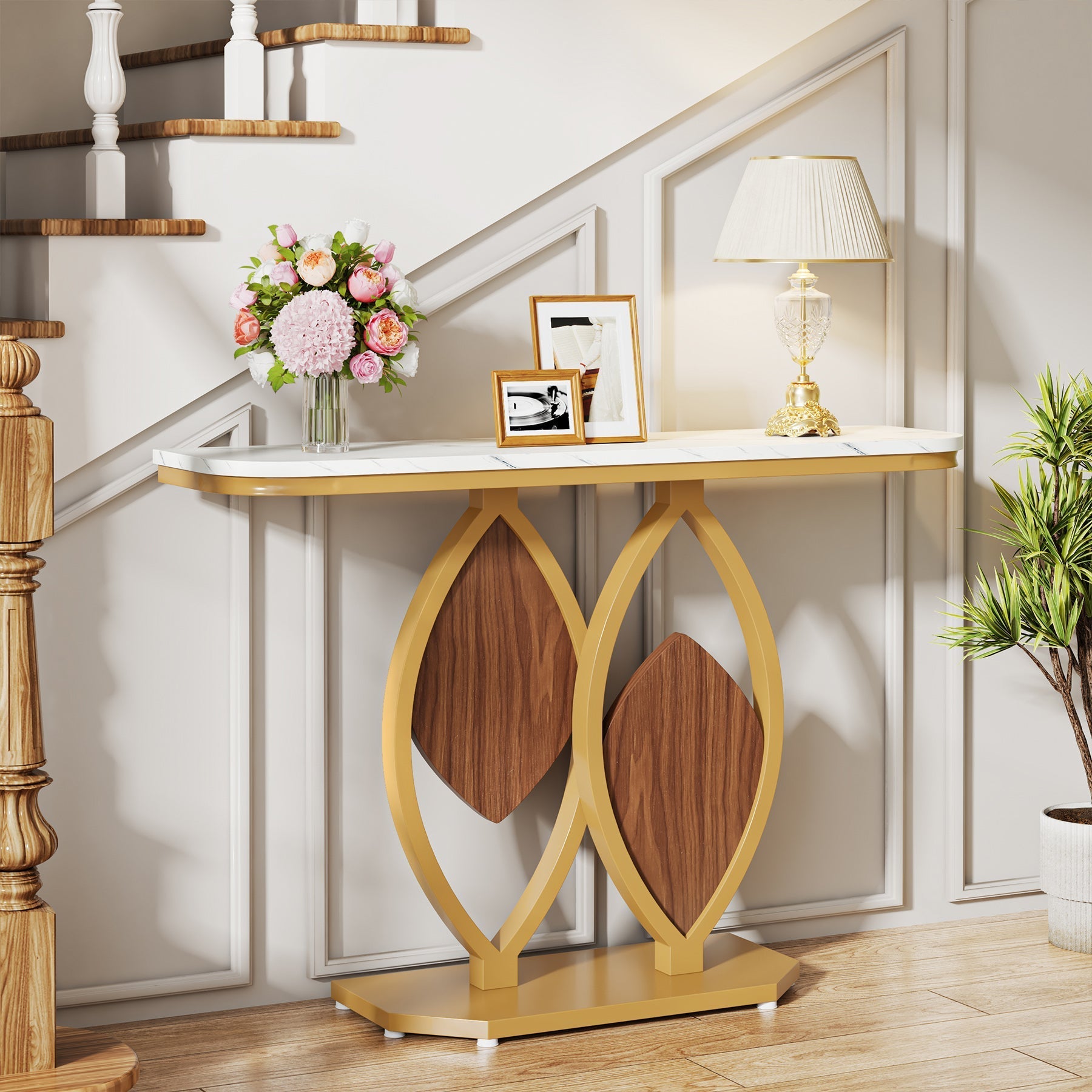 Modern Console Table, 43.3" Sofa Foyer Table with Faux Marble Top Tribesigns
