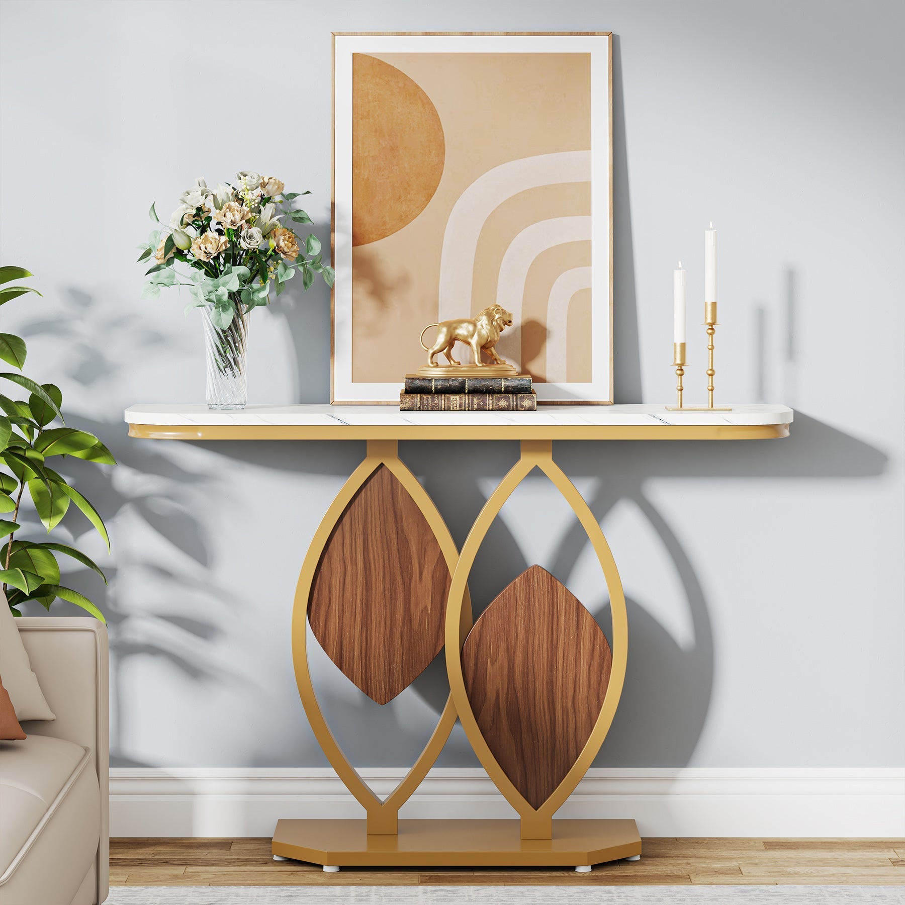 Modern Console Table, 43.3" Sofa Foyer Table with Faux Marble Top Tribesigns
