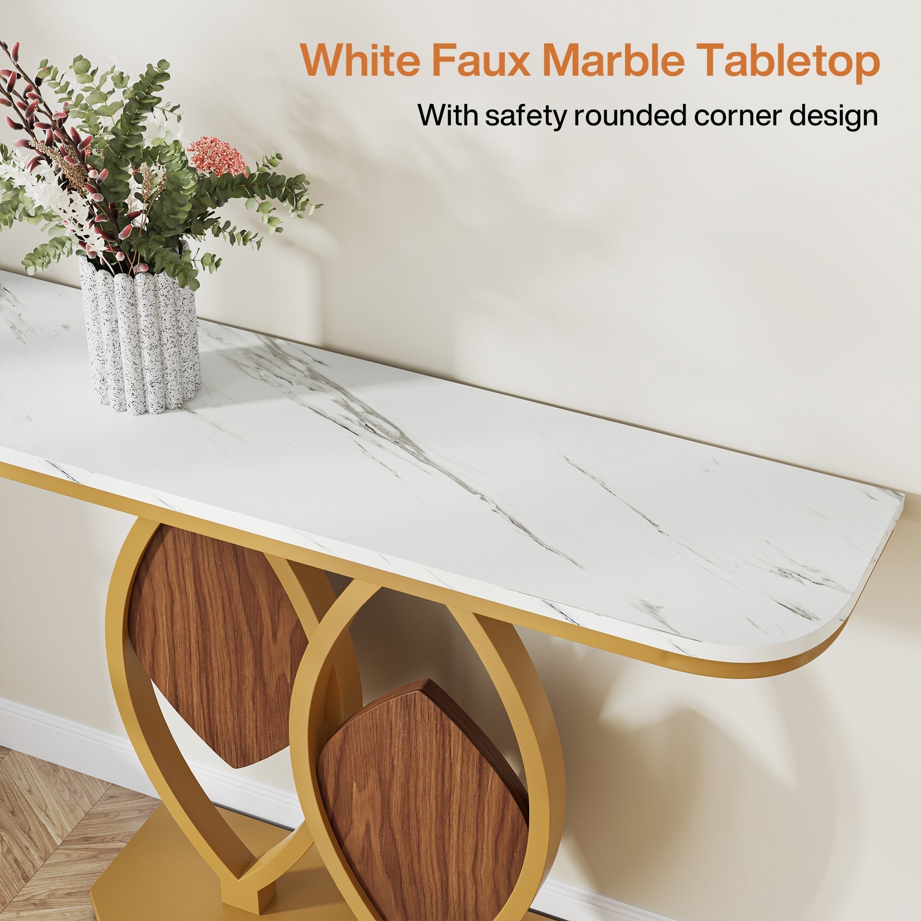 Modern Console Table, 43.3" Sofa Foyer Table with Faux Marble Top Tribesigns