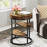 Round End Table, Small Side Table Nightstand with 3 - Tier Shelves Tribesigns 3
