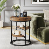 Round End Table, Small Side Table Nightstand with 3 - Tier Shelves Tribesigns 3