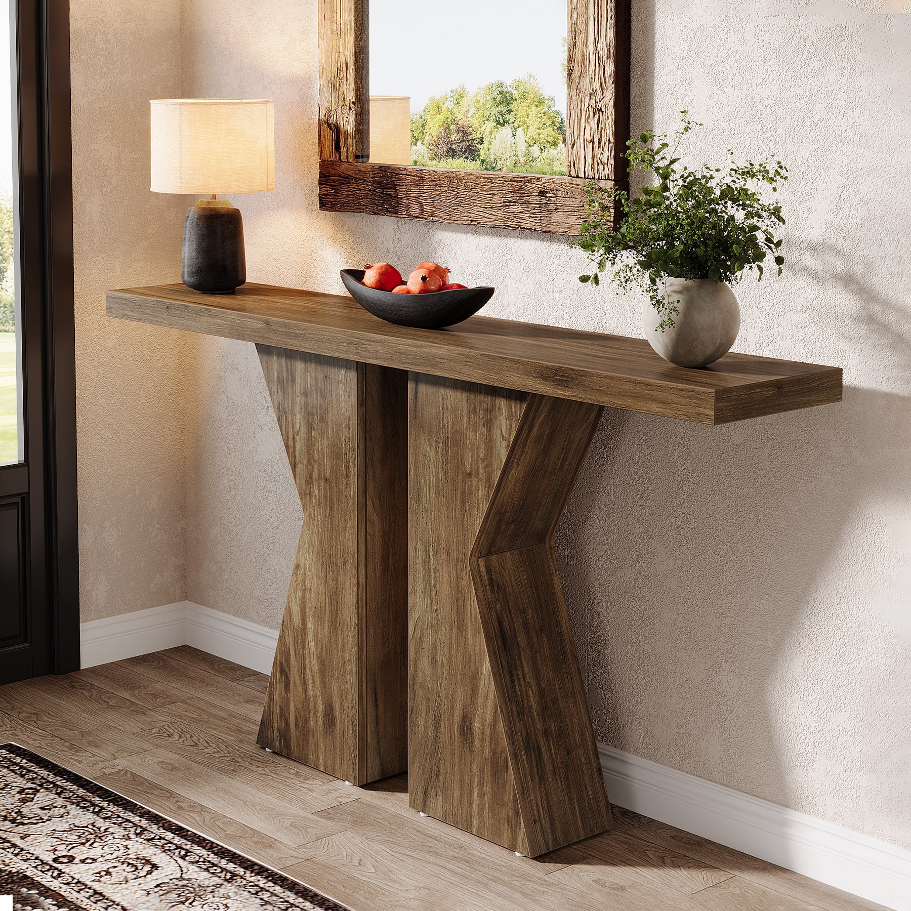 Konsolentisch aus Holz, 140cm Sofatisch, Eingangstisch mit K-förmigem Rahmen