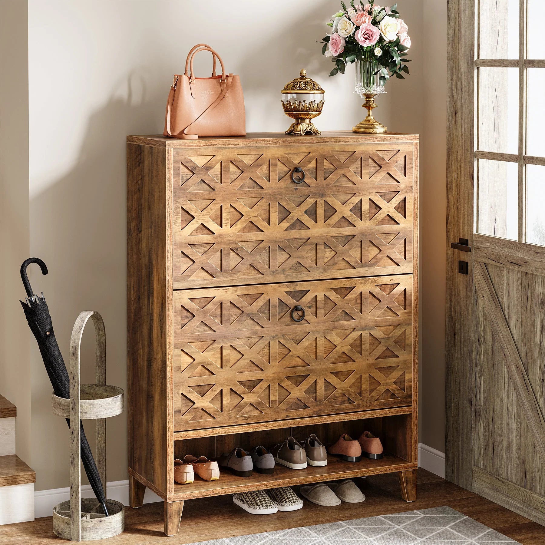 80 cm Schuhschrank-Organizer mit 2 Klappschubladen